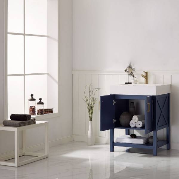 Vinnova Pavia 28” Modern Royal Blue Single Vanity w/ Acrylic under-mount Sink