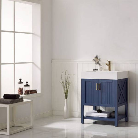 Image of Vinnova Pavia 28” Modern Royal Blue Single Vanity w/ Acrylic under-mount Sink