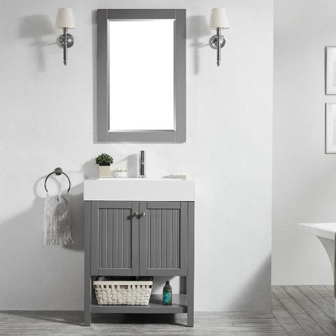 Image of Vinnova Pavia 28” Modern Single Vanity Set in Grey with Acrylic under-mount Sink 755028-GR-WH