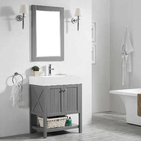 Image of Vinnova Pavia 28” Modern Single Vanity Set in Grey with Acrylic under-mount Sink 755028-GR-WH