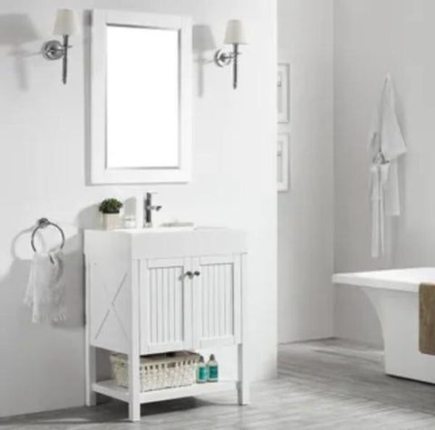 Image of Vinnova Pavia 28” Modern White Single Sink Vanity Set with Acrylic under-mount Sink