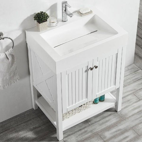Image of Vinnova Pavia 28” Modern White Single Vanity w/ Acrylic under-mount Sink 755028-WH-WH-NM