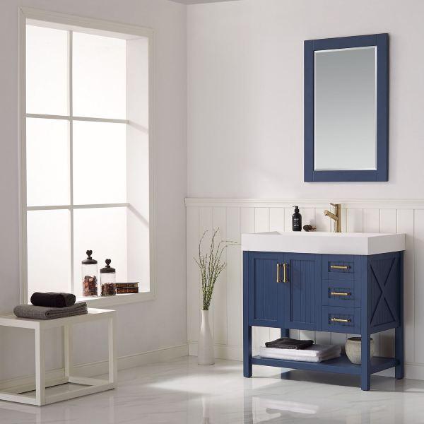 Vinnova Pavia 36” Contemporary Royal Blue Single Vanity Set w/ Acrylic under-mount Sink 755036-RB-WH
