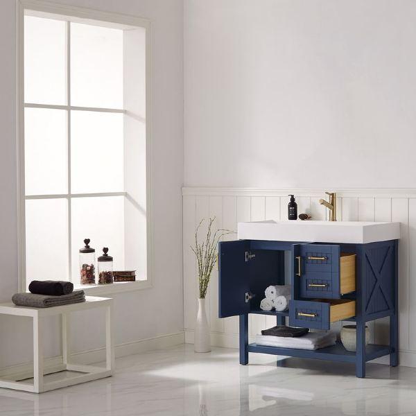Vinnova Pavia 36” Contemporary Royal Blue Single Vanity with Acrylic under-mount Sink