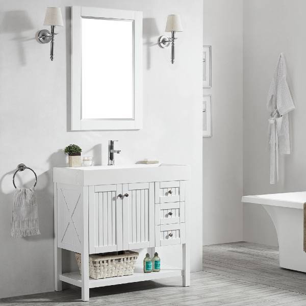 Vinnova Pavia 36” Contemporary White Single Vanity Set w/ Acrylic under-mount Sink