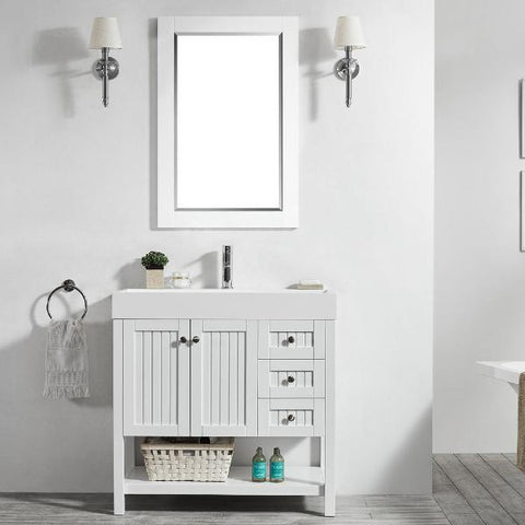 Image of Vinnova Pavia 36” Contemporary White Single Vanity Set w/ Acrylic under-mount Sink