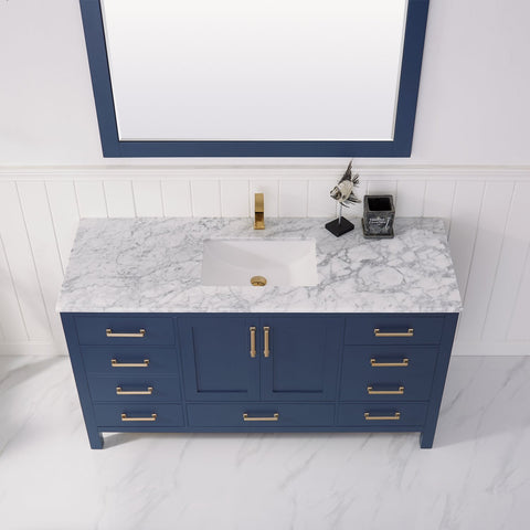 Image of Vinnova Shannon 60" Single Bathroom Vanity in Royal Blue with Mirror 785060-RB-WS 785060-RB-WS