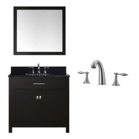 Image of Virtu Caroline 36" Espresso Single Bathroom Vanity w/ Black Top MS-2036 MS-2036-BGSQ-ES-001