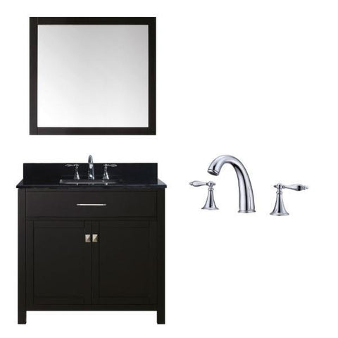 Image of Virtu Caroline 36" Espresso Single Bathroom Vanity w/ Black Top MS-2036 MS-2036-BGSQ-ES-002