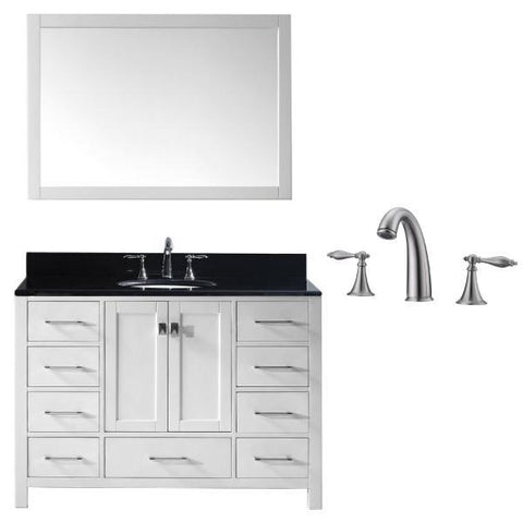 Image of Virtu Caroline Ave 48 White Single Bathroom Vanity w/ Black Top GS-50048 GS-50048-BGRO-WH-001
