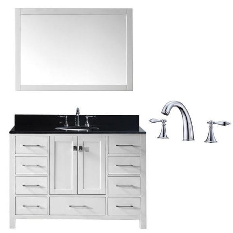 Image of Virtu Caroline Ave 48 White Single Bathroom Vanity w/ Black Top GS-50048 GS-50048-BGRO-WH-002