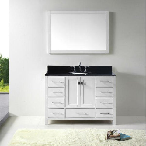 Image of Virtu Caroline Ave 48 White Single Bathroom Vanity w/ Black Top GS-50048 GS-50048-BGRO-WH