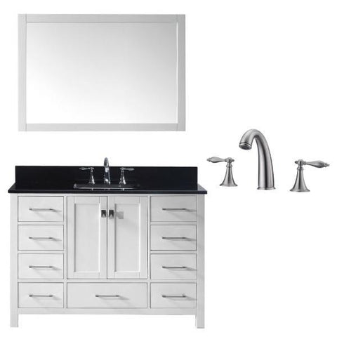 Image of Virtu Caroline Ave 48 White Single Bathroom Vanity w/ Black Top GS-50048 GS-50048-BGSQ-WH-001