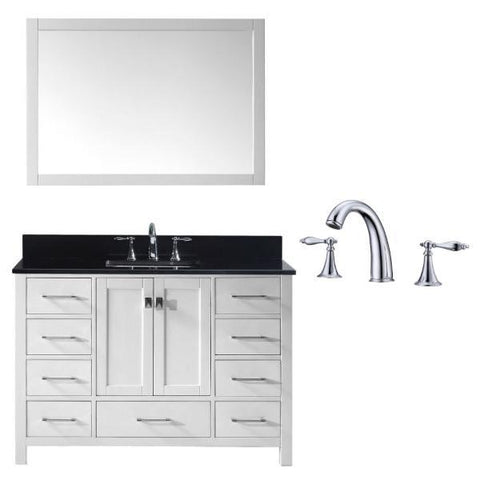 Image of Virtu Caroline Ave 48 White Single Bathroom Vanity w/ Black Top GS-50048 GS-50048-BGSQ-WH-002