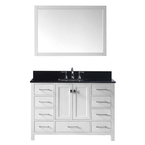 Image of Virtu Caroline Ave 48 White Single Bathroom Vanity w/ Black Top GS-50048 GS-50048-BGSQ-WH