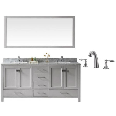 Image of Virtu Caroline Ave 72" Cashmere Double Bathroom Vanity w/ White Top GD-50072 GD-50072-WMSQ-CG-001
