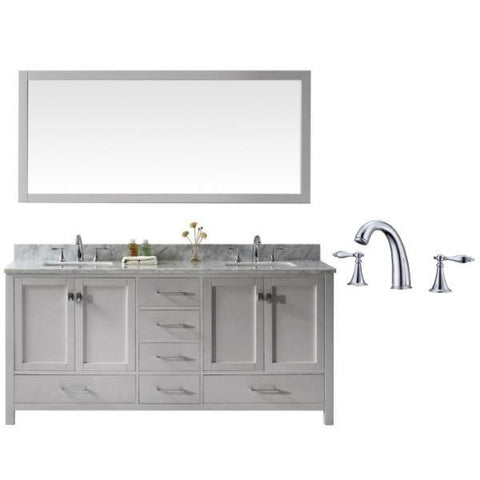 Image of Virtu Caroline Ave 72" Cashmere Double Bathroom Vanity w/ White Top GD-50072 GD-50072-WMSQ-CG-002