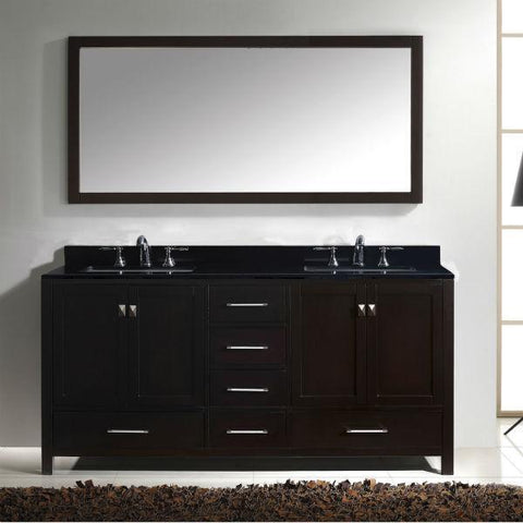 Image of Virtu Caroline Ave 72" Espresso Double Bathroom Vanity w/ Black Top GD-50072 GD-50072-BGRO-ES