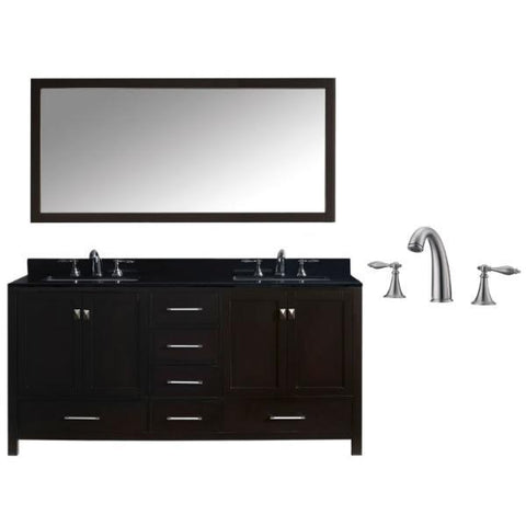 Image of Virtu Caroline Ave 72" Espresso Double Bathroom Vanity w/ Black Top GD-50072 GD-50072-BGSQ-ES-001