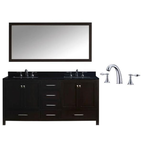 Image of Virtu Caroline Ave 72" Espresso Double Bathroom Vanity w/ Black Top GD-50072 GD-50072-BGSQ-ES-002