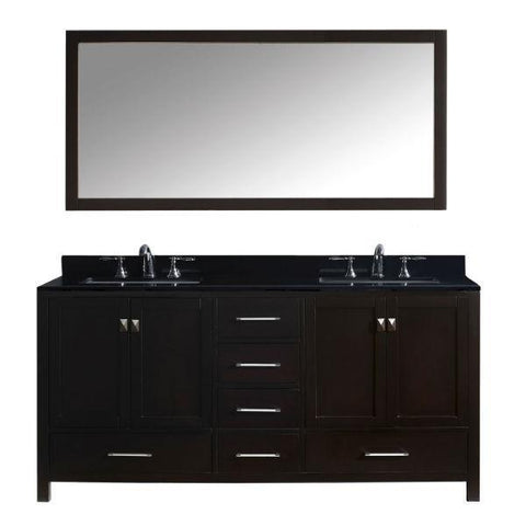 Image of Virtu Caroline Ave 72" Espresso Double Bathroom Vanity w/ Black Top GD-50072 GD-50072-BGSQ-ES