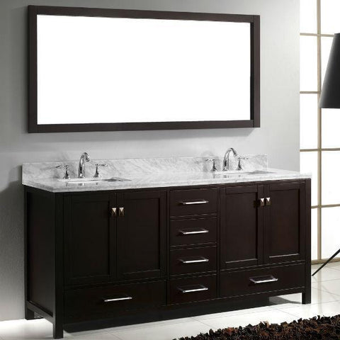 Image of Virtu Caroline Ave 72" Espresso Double Bathroom Vanity w/ White Top GD-50072 GD-50072-WMRO-ES-NM