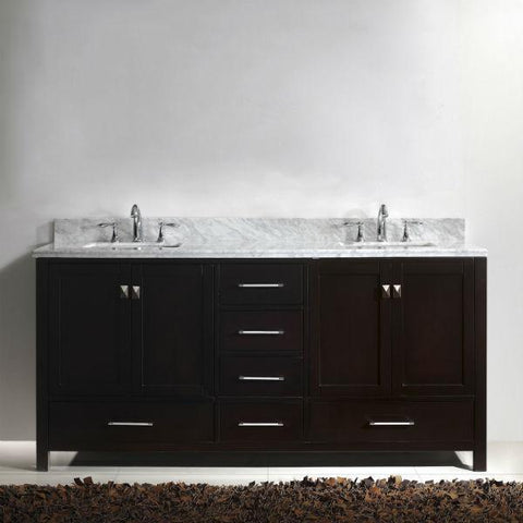 Image of Virtu Caroline Ave 72" Espresso Double Bathroom Vanity w/ White Top GD-50072 GD-50072-WMRO-ES-NM