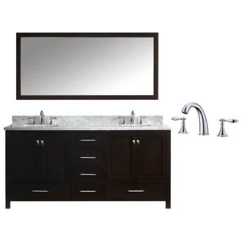 Image of Virtu Caroline Ave 72" Espresso Double Bathroom Vanity w/ White Top GD-50072