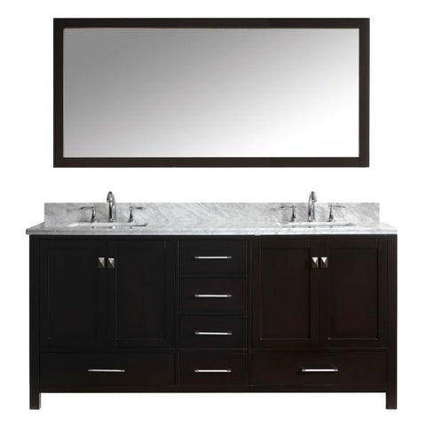 Image of Virtu Caroline Ave 72" Espresso Double Bathroom Vanity w/ White Top GD-50072 GD-50072-WMSQ-ES