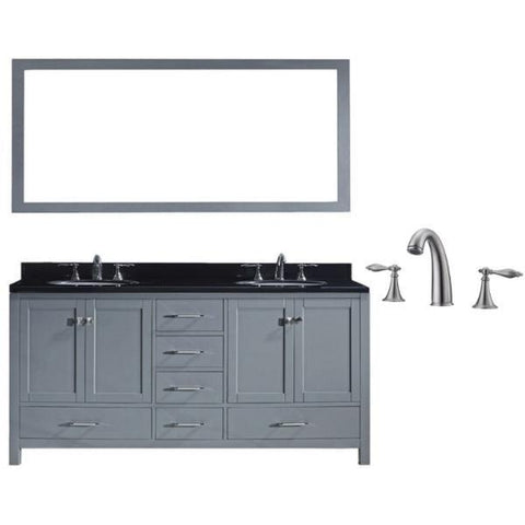 Image of Virtu Caroline Ave 72" Grey Double Bathroom Vanity w/ Black Top GD-50072 GD-50072-BGRO-GR-001