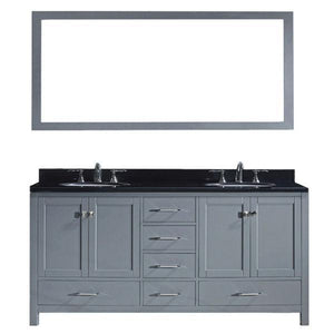 Virtu Caroline Ave 72" Grey Double Bathroom Vanity w/ Black Top GD-50072 GD-50072-BGRO-GR