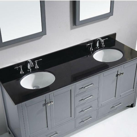 Image of Virtu Caroline Ave 72" Grey Double Bathroom Vanity w/ Black Top GD-50072 GD-50072-BGRO-GR