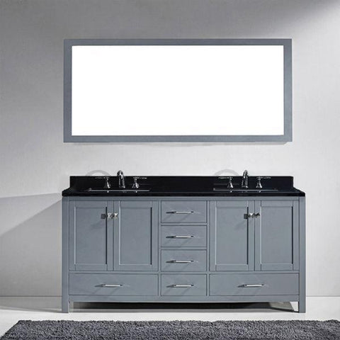 Image of Virtu Caroline Ave 72" Grey Double Bathroom Vanity w/ Black Top GD-50072 GD-50072-BGRO-GR