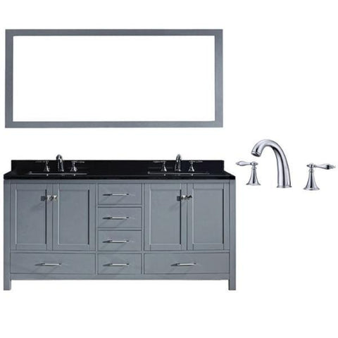 Image of Virtu Caroline Ave 72" Grey Double Bathroom Vanity w/ Black Top GD-50072 GD-50072-BGSQ-GR-002