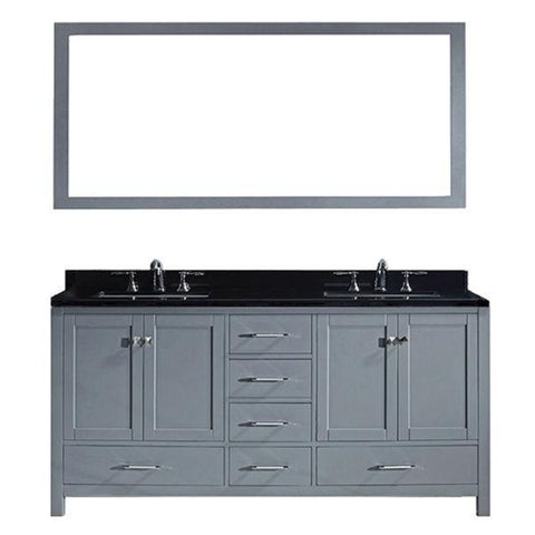 Image of Virtu Caroline Ave 72" Grey Double Bathroom Vanity w/ Black Top GD-50072 GD-50072-BGSQ-GR