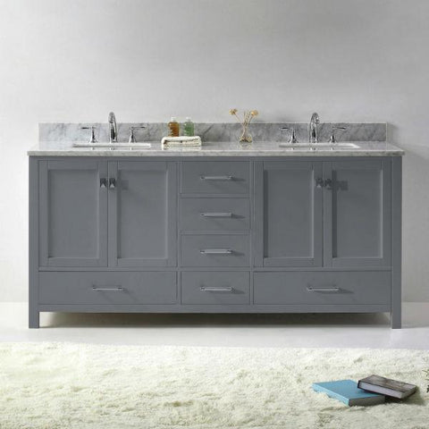 Image of Virtu Caroline Ave 72" Grey Double Bathroom Vanity w/ White Top GD-50072