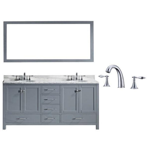 Image of Virtu Caroline Ave 72" Grey Double Bathroom Vanity w/ White Top GD-50072 GD-50072-WMRO-GR-002
