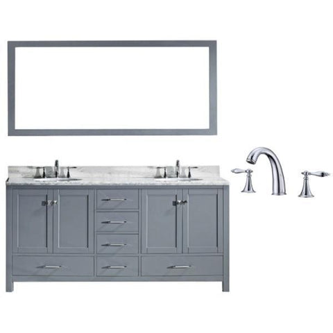 Image of Virtu Caroline Ave 72" Grey Double Bathroom Vanity w/ White Top GD-50072 GD-50072-WMSQ-GR-002