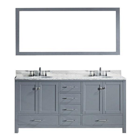 Image of Virtu Caroline Ave 72" Grey Double Bathroom Vanity w/ White Top GD-50072 GD-50072-WMSQ-GR-NM