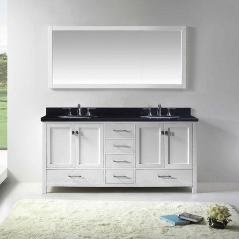 Image of Virtu Caroline Ave 72" White Double Bathroom Vanity w/ Black Top GD-50072