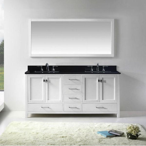 Image of Virtu Caroline Ave 72" White Double Bathroom Vanity w/ Black Top GD-50072