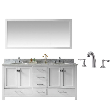 Image of Virtu Caroline Ave 72" White Double Bathroom Vanity w/ White Top GD-50072 GD-50072-WMRO-WH-001