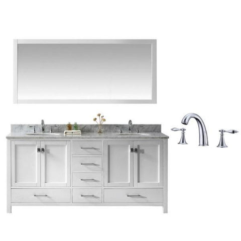 Image of Virtu Caroline Ave 72" White Double Bathroom Vanity w/ White Top GD-50072 GD-50072-WMRO-WH-002