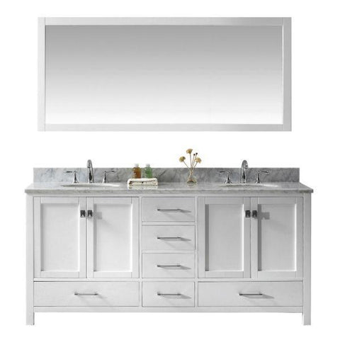 Image of Virtu Caroline Ave 72" White Double Bathroom Vanity w/ White Top GD-50072 GD-50072-WMRO-WH