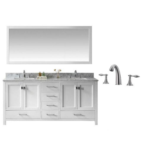 Image of Virtu Caroline Ave 72" White Double Bathroom Vanity w/ White Top GD-50072 GD-50072-WMSQ-WH-001