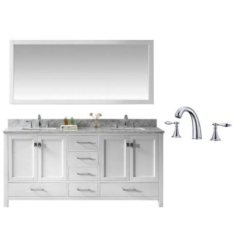 Image of Virtu Caroline Ave 72" White Double Bathroom Vanity w/ White Top GD-50072 GD-50072-WMSQ-WH-002