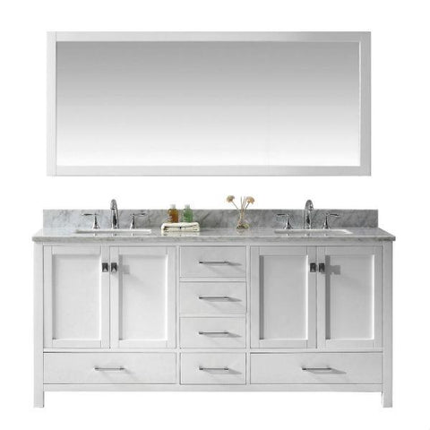 Image of Virtu Caroline Ave 72" White Double Bathroom Vanity w/ White Top GD-50072 GD-50072-WMSQ-WH