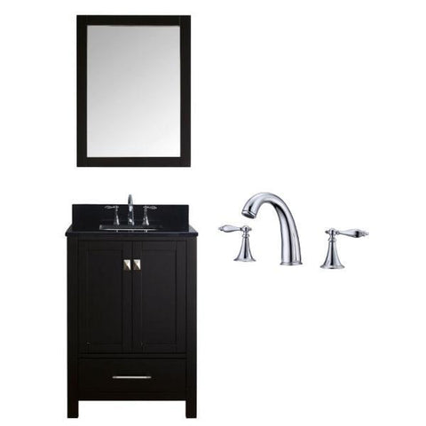 Image of Virtu Caroline Avenue 24" Espresso Single Bathroom Vanity w/ Black Top GS-50024 GS-50024-BGSQ-ES-002