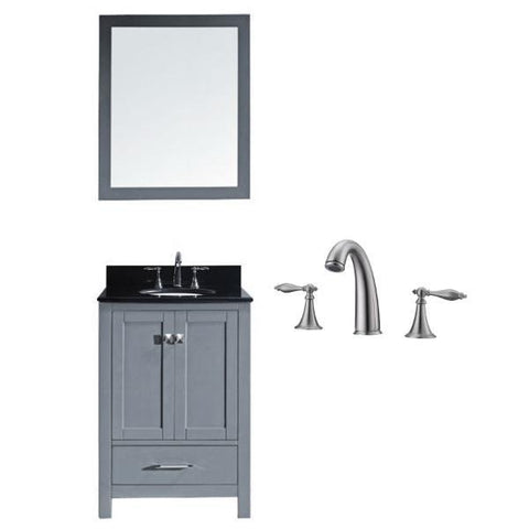Image of Virtu Caroline Avenue 24" Grey Single Bathroom Vanity w/ Black Top GS-50024 GS-50024-BGRO-GR-001