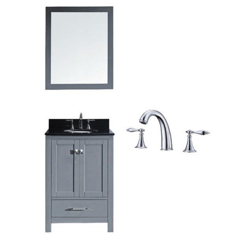 Image of Virtu Caroline Avenue 24" Grey Single Bathroom Vanity w/ Black Top GS-50024 GS-50024-BGRO-GR-002